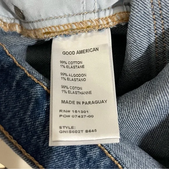 Good American Good 90’s Denim Cut Off Shorts Size 20 High Waisted Raw Hem - Picture 11 of 12